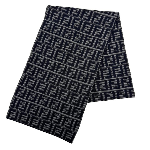 FENDI Zucca scarf/stole in grey and black wool for men women - Picture 1 of 4